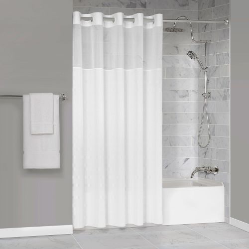 Protect360° Petite Waffle Shower Curtain, Snap-in Liner, Hook Free, Antimicrobial, 71x77, White/Silv